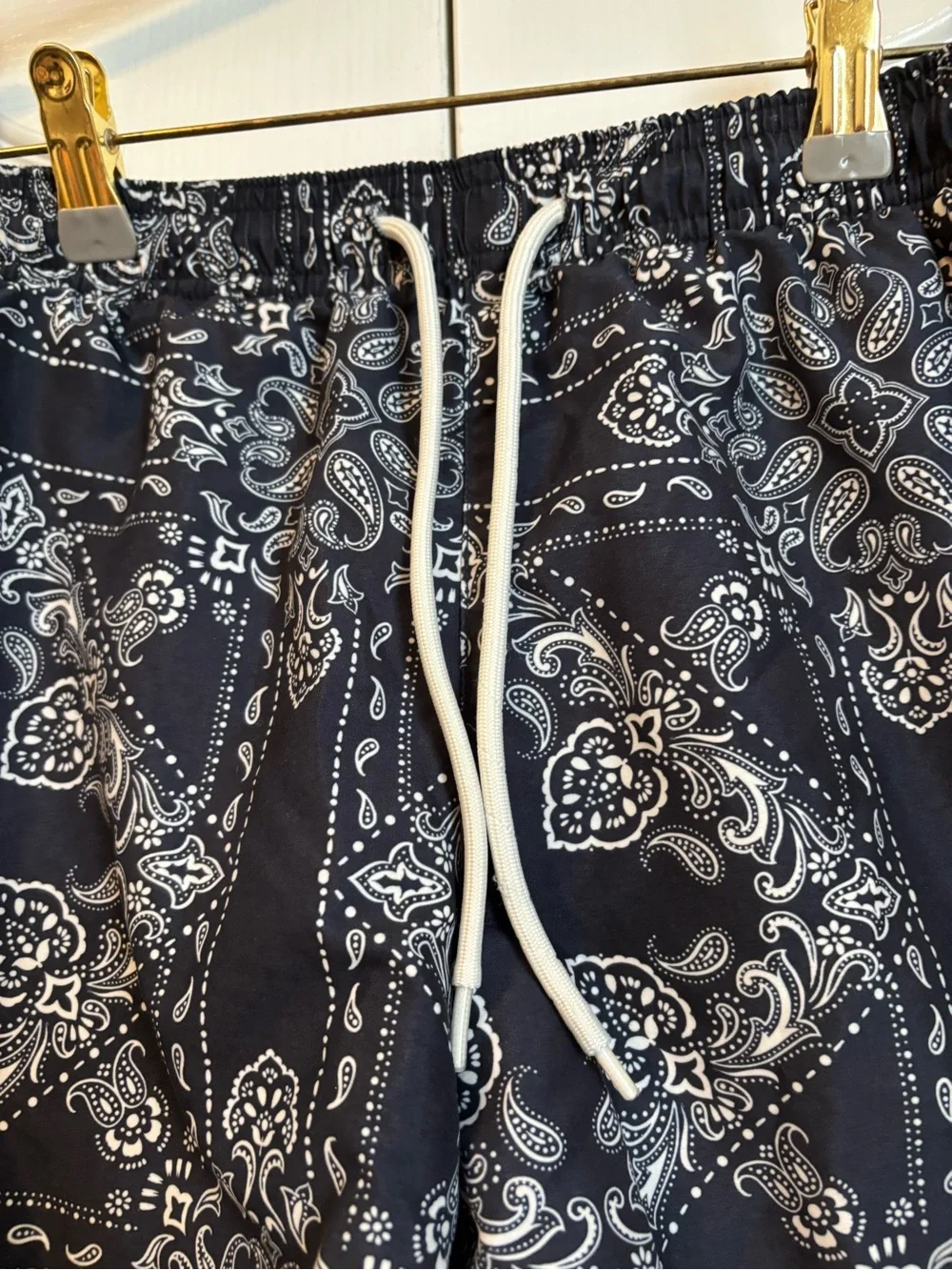 Pacsun Men's White Mesh Athletic Shorts with Navy Paisley trim